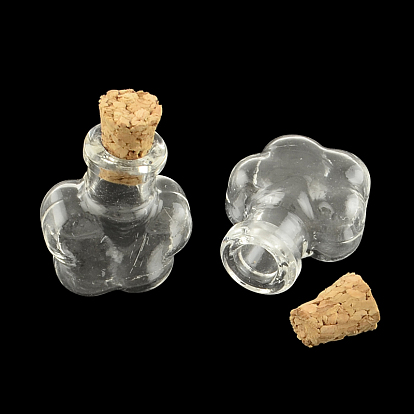 Flower Glass Bottle for Bead Containers, with Cork Stopper, Wishing Bottle, 25x20.5x12mm, Hole: 6mm