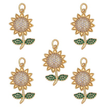 Messing Mikro ebnen Zirkonia Anhänger, mit Ringe springen, Sonnenblume