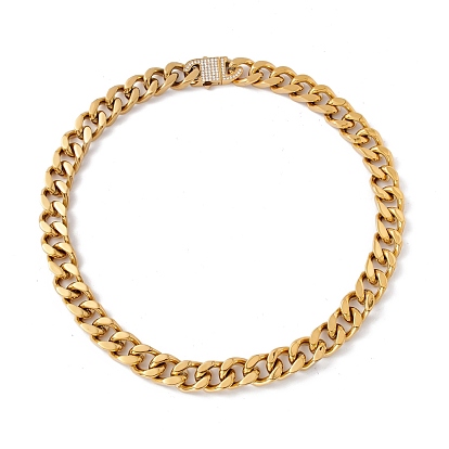 Ion Plating(IP) 304 Stainless Steel Curb Chains Necklace with Crystal Rhinestone Padlock Clasp for Women