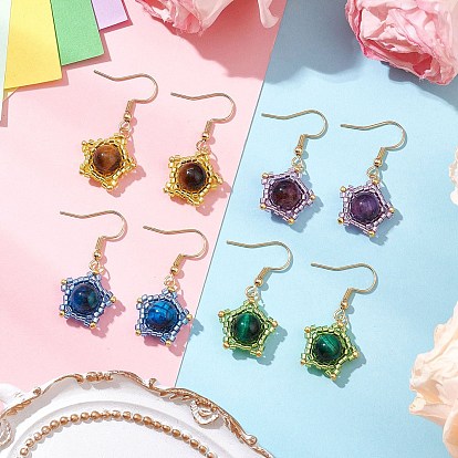 Серьги-подвески из натурального тигрового глаза, с 304 крючками для сережек из нержавеющей стали и стеклянной бусиной, золотые