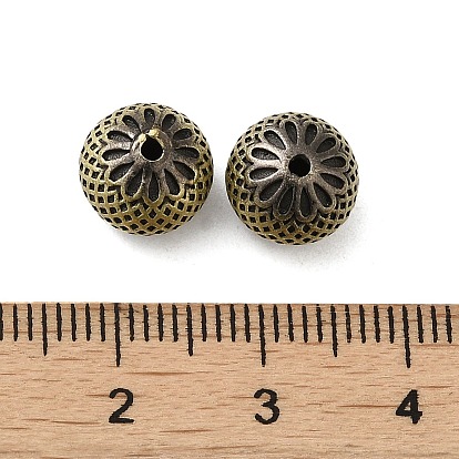 Tibetan Style Rack Plating Brass Bead, Long-Lasting Plated, Round with Flower