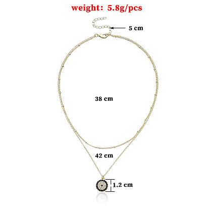 14K Full Diamond Round Geometric Pendant Necklace for Women - Fashionable and Minimalist Devil's Eye Jewelry