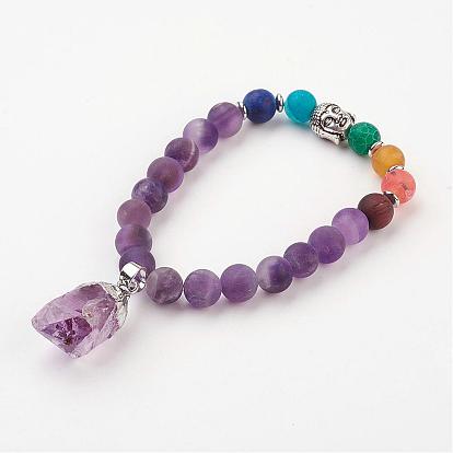 Yoga chakra bijoux, bracelets élastiques de pierres fines, avec l'alliage Bouddha