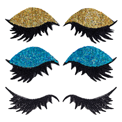 6 Pairs 3 Styles PET Plastic & Paillette Clothing Patches, Eye