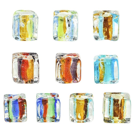 10шт. 5 цвета серебристая фольга стеклянные бусины, кубические