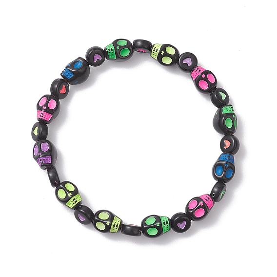 Женские акриловые браслеты с рисунком черепа и сердца на Хэллоуин из бисера