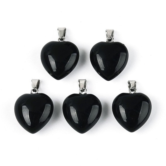 Природные и синтетические Gemstone подвески, сердце прелести, с железной застежкой платинового цвета на дужках
