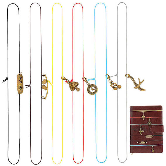 12Pcs 6 Styles Polyester Notebook Elastic Ropes, with Alloy Pendants