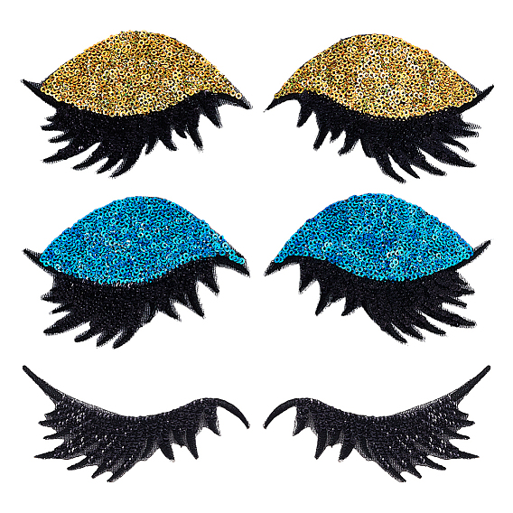 6 Pairs 3 Styles PET Plastic & Paillette Clothing Patches, Eye