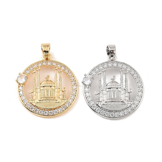 Подвески из латуни и прозрачного циркония, кольцо с подвесками в виде башни