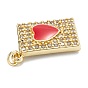 Brass Micro Pave Clear Cubic Zirconia Pendants, with Enamel, Real 18K Gold Plated, Long-Lasting Plated, Rectangle with Heart