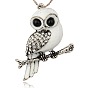 Старинные антикварные сплава серебра эмаль сова подвески, со стразами, 52x43x8 мм, отверстие : 2 мм