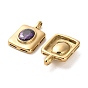 Real 14K Gold Plated 304 Stainless Steel Pendants, with Glass Rhinestone, Rectangle Charms