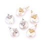 Natural Cultured Freshwater Pearl Pendants, with Brass Cubic Zirconia Cabochons, Long-Lasting Plated, Nuggets with Bees