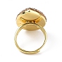 Natural Labradorite Teardrop Adjustable Ring with Rhinestone, Rack Plating Brass Wide Ring for Women