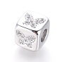 Brass Beads, with Micro Pave Cubic Zirconia, Cube with Butterfly