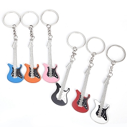 Baking Paint Zinc Alloy Keychain, with Key Rings, Guitar