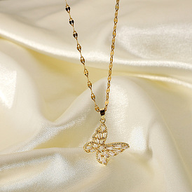 Collar de mariposa de cristal brillante con cadena de acero inoxidable de oro 18k y colgante de circonita cúbica: regalo perfecto para mujer