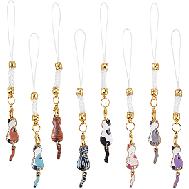 16 шт. 8 цвета в форме кошки сплав стекло мобильные ремешки, золотые