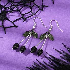 Серьги-подвески в виде черепа из латуни с синтетической бирюзой, платина