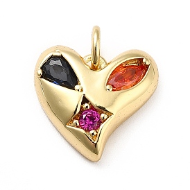 Brass Micro Pave Cubic Zirconia Pendants, with Jump Ring, Long-Lasting Plated, Real 18K Gold Plated, Heart
