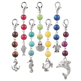 Alloy Pendant Decorations, with Natural & Synthetic Gemstone, Animal