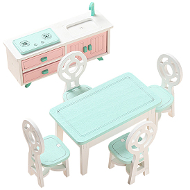 Mini Wooden Doll House Furniture Sets, Miniature Table Chair Stove, for Dollhouse Decorations