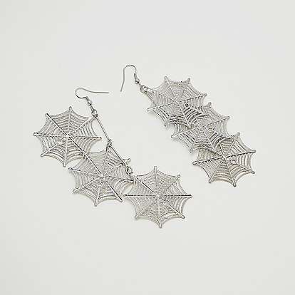 Spider Web Iron Flower Earrings for Women - Long and Bold Statement Dangles