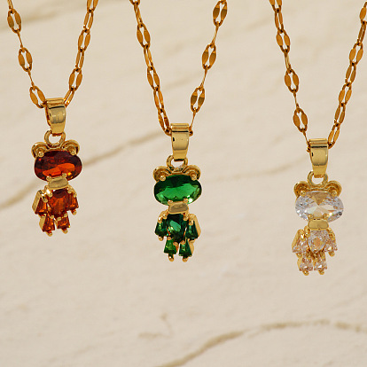 Латунные ожерелья с подвеской в виде медведя из кубических цирконий, золотые