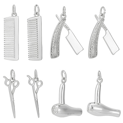 8 шт. 4 стили парикмахерские инструменты тематические латунные подвески, с прыжковых колец, разнообразные, без кадмия и без свинца, долговечный