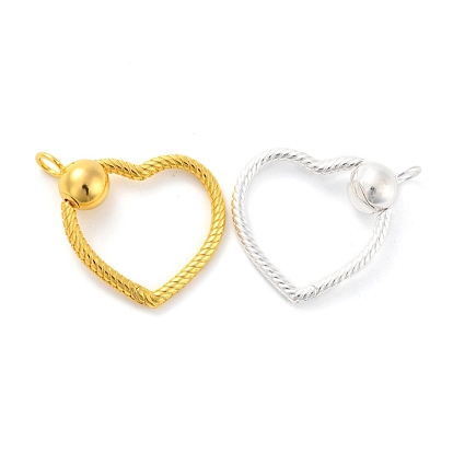 Openable Snake Chain Shape Brass Pendants, with European Alloy Clasp, for Large Hole Beads, Heart