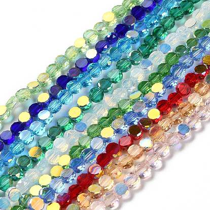 Transparent Electroplate Glass Beads Strands, AB Color, Faceted Flat Round