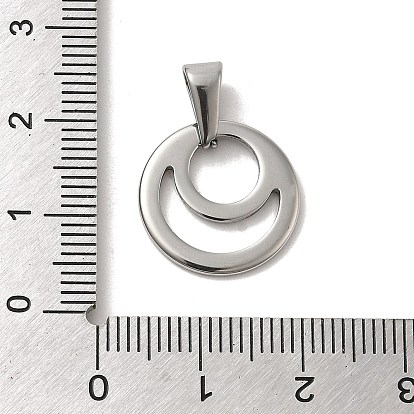 304 Stainless Steel Pendants, Flat Round with Moon Charm