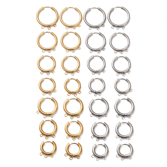 304 conclusions de boucles d'oreilles huggie hoopgie en acier inoxydable, ronde, avec 3-boucles, placage ionique (ip), plaqué longue durée