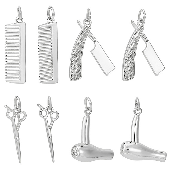 8 шт. 4 стили парикмахерские инструменты тематические латунные подвески, с прыжковых колец, разнообразные, без кадмия и без свинца, долговечный