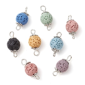 8Pcs 8 Colors Natural Lava Rock Dyed Connector Charms Kit, with Platinum Plated Metal Double Loops, Round Links