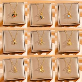 Простой стиль 304 ожерелья с подвесками из нержавеющей стали и кубическими цирконами, золотые