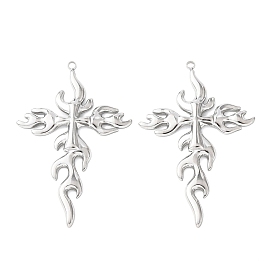 304 Stainless Steel Pendants, Fire-shape Cross Charm