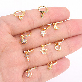 Латунные микропаве прозрачные кубические цирконии подвески кольца для носа, золотые