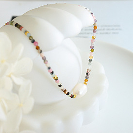 Colorful natural stone freshwater pearl girls jewelry niche design sense temperament does not fade titanium steel