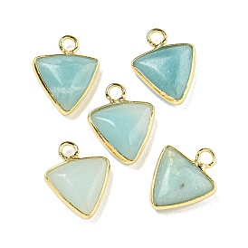 Natural Flower Amazonite Triangle Charms, with Rack Plating Brass Findings