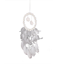 Woven Net/Web with Feather Hanging Ornaments, Cloud Flower for Home Wall Hanging Decor
