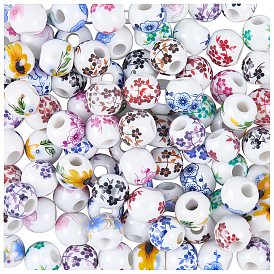 120шт. печатные фарфоровые бусины, круглые с цветочным узором