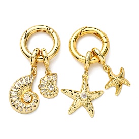 Подвесные украшения с морскими животными из латуни с прозрачными кубическими цирконами, долговечный, стойки покрытие, без кадмия и без свинца, реальный 18 k позолоченный