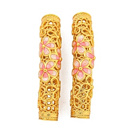 Rack Plating Brass Enamel Tube Beads, Cadmium Free & Lead Free, Long-Lasting Plated, Flower