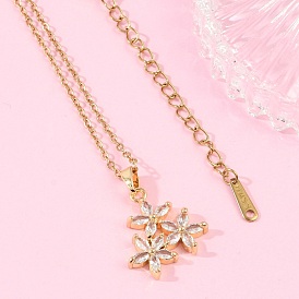 Латунный цветок микропаве кубический цирконий кулон ожерелья, с ионным покрытием (IP) 304 цепь из нержавеющей стали, стойки покрытие