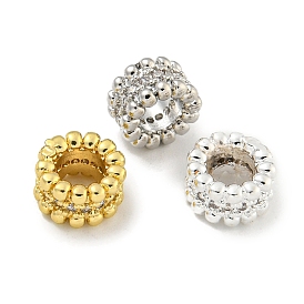 Placage en rack laiton micro pavé clair perles européennes de zircone cubique, Perles avec un grand trou   , plaqué longue durée, sans plomb et sans cadmium, rondelle