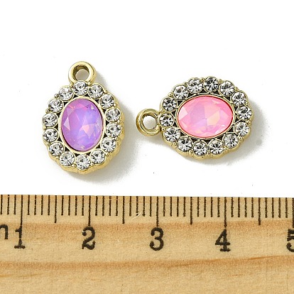 UV Plating Alloy with Mixed Color Glass Rhinestone Pendants, Oval