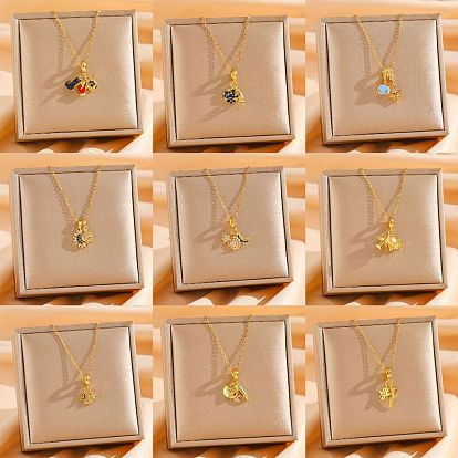 Простой стиль 304 ожерелья с подвесками из нержавеющей стали и кубическими цирконами, золотые