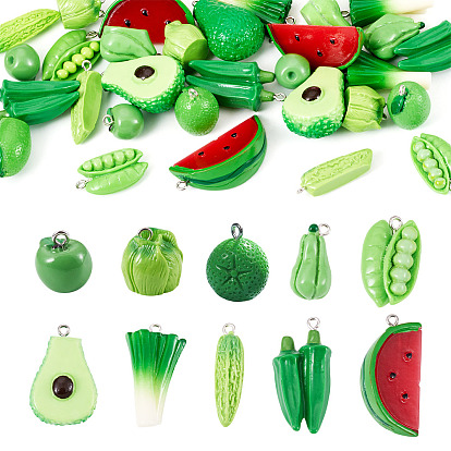 30Pcs 10 Styles Apple Resin Charms, with Platinum Tone Iron Screw Eye Pin Peg Bails, Simulated Food, Imitation Vegetable